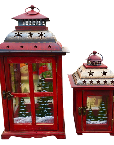 Holiday Candle Holder Lantern with Hand painted Christmas Snowman